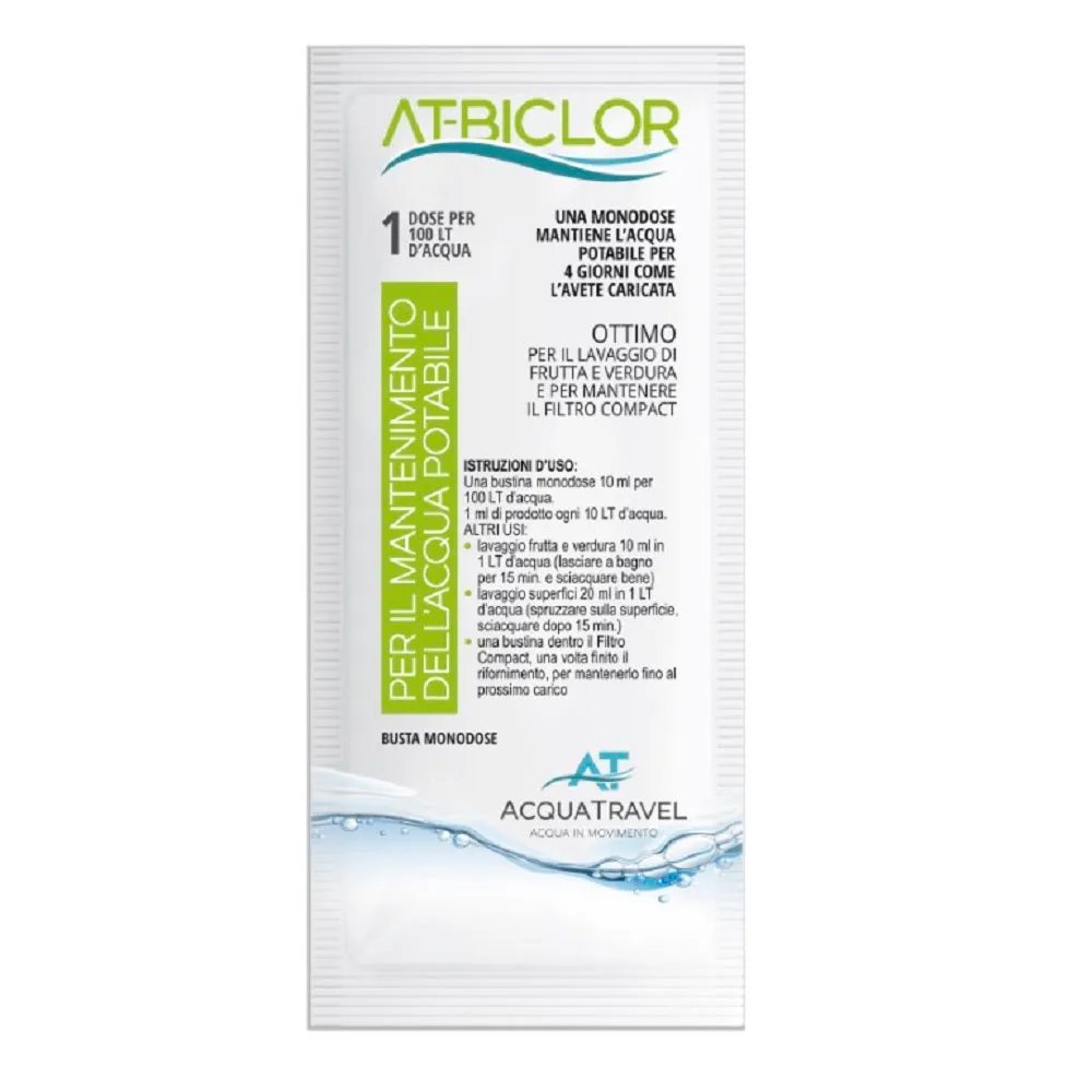 ACQUATRAVEL AT-BICLOR DISINFETTANTE ANTIODORE PER IL MANTENIMENTO DELL’ACQUA POTABILE