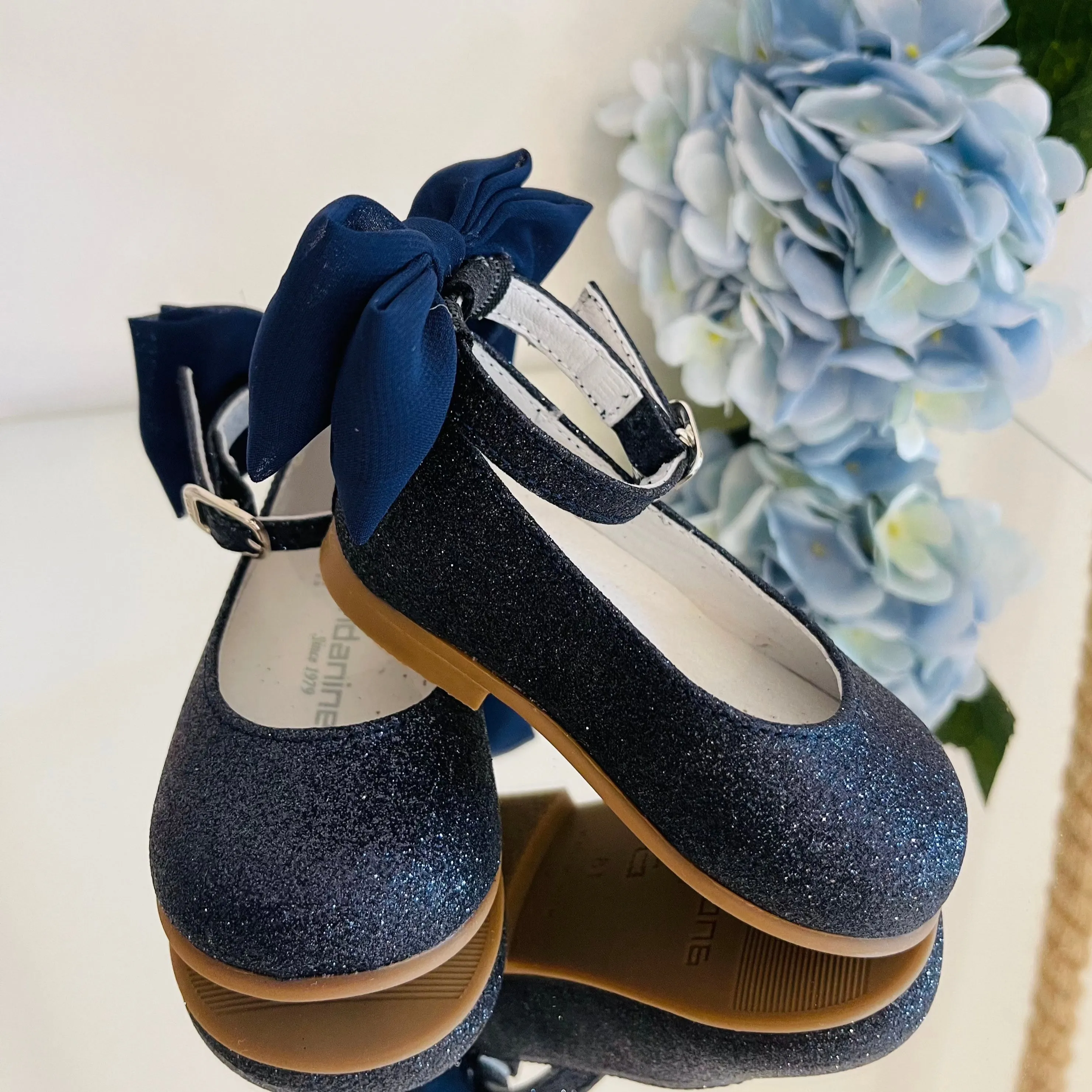 ANDANINES Ballerine eleganti con fiocco Blu navy glitter e plantare anatomico