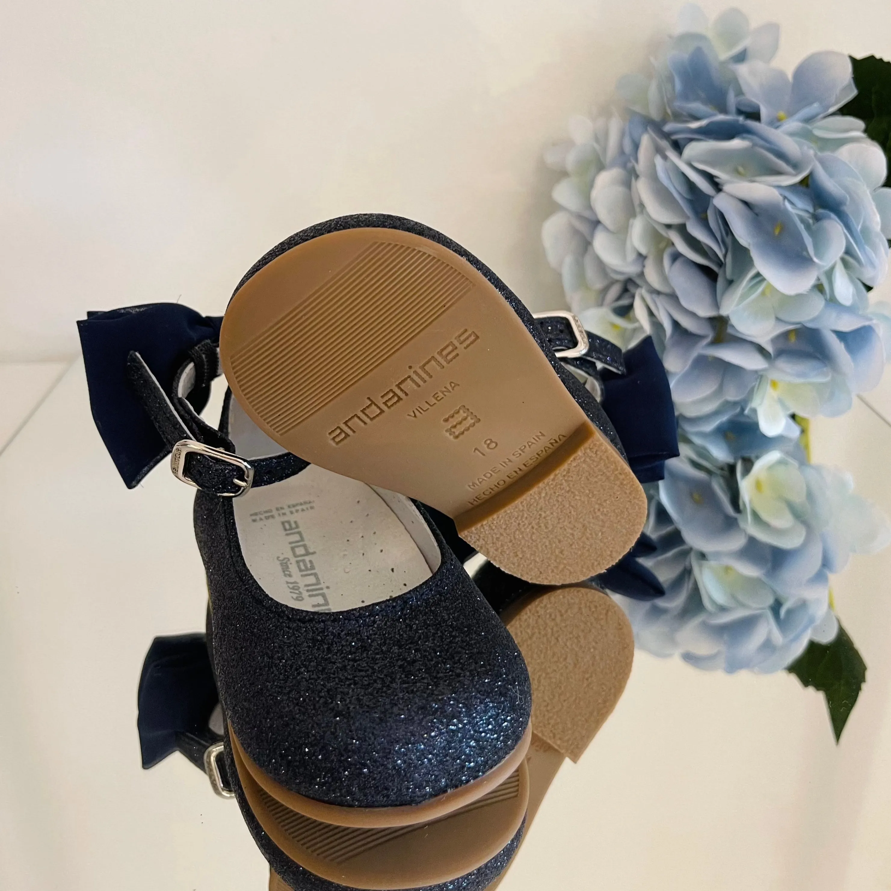 ANDANINES Ballerine eleganti con fiocco Blu navy glitter e plantare anatomico