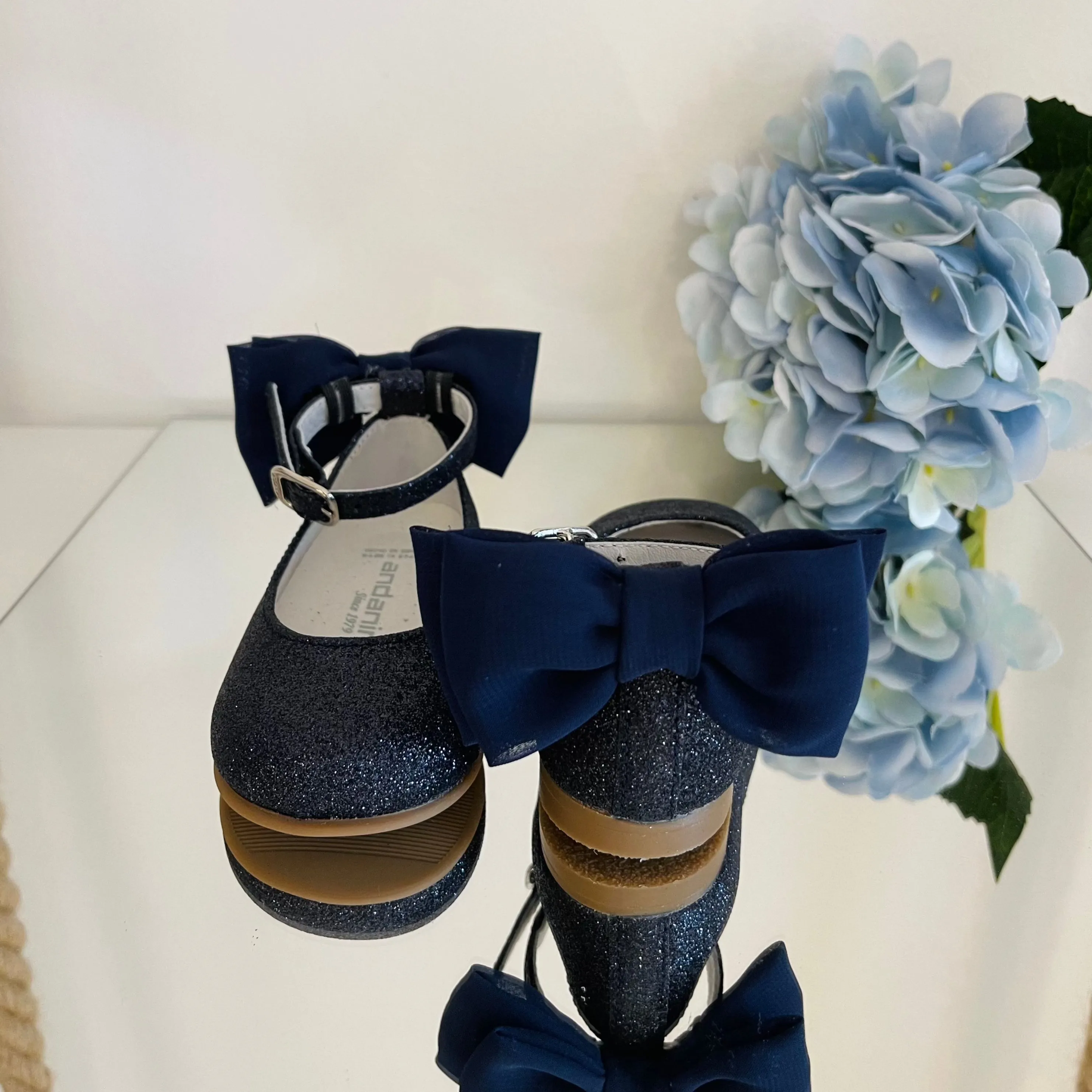 ANDANINES Ballerine eleganti con fiocco Blu navy glitter e plantare anatomico