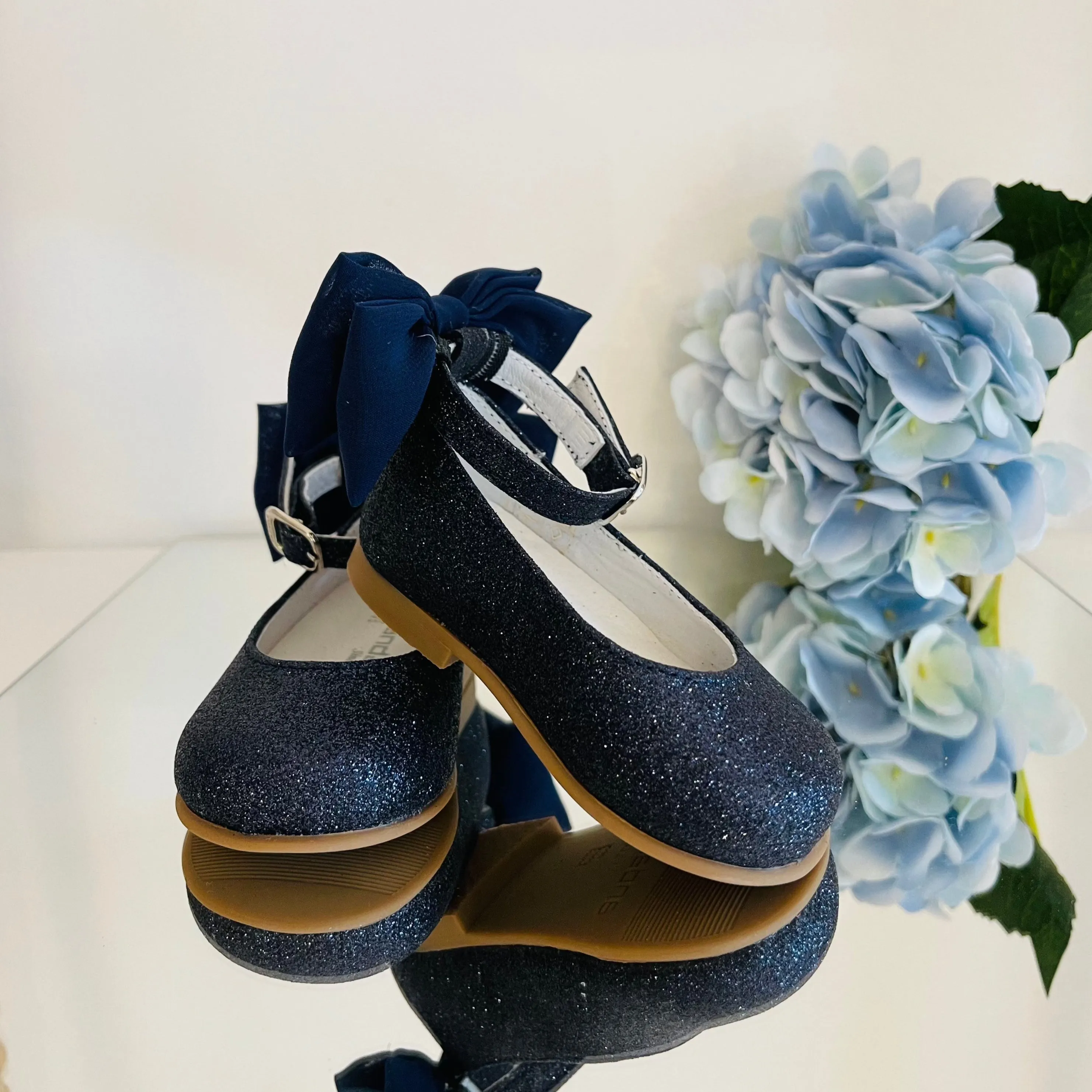 ANDANINES Ballerine eleganti con fiocco Blu navy glitter e plantare anatomico