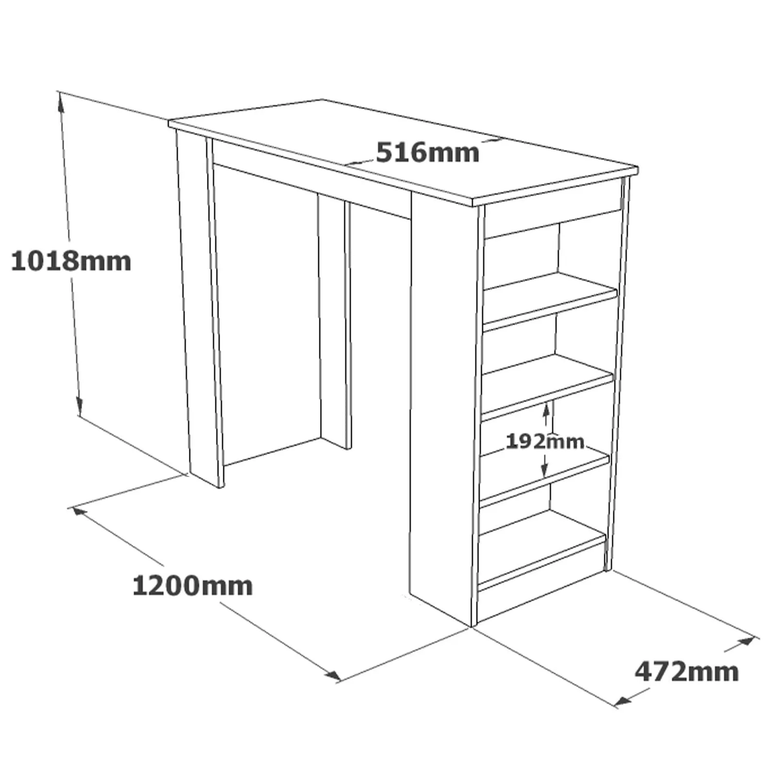 Bancone snack da cucina con scaffale in legno colore pino atlantico cm 120x52x102h