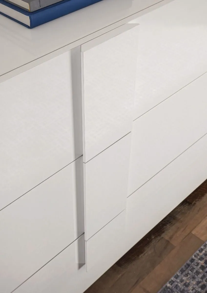 Birka - Madia moderna zona giorno 4 ante in legno bianco lucido cm 241x44x90h