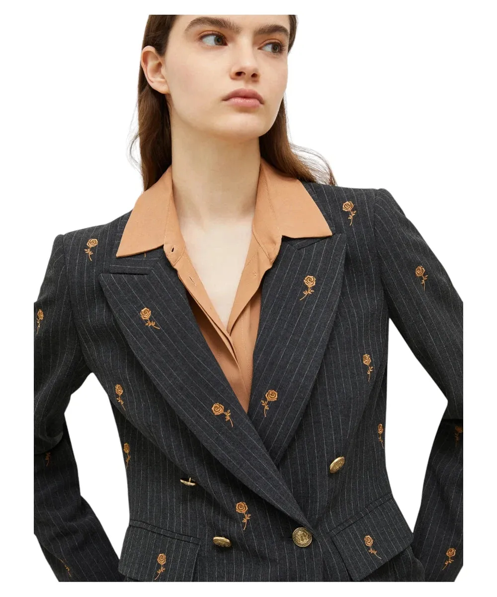 Blazer Edera Doppio Petto con Ricami Floreali