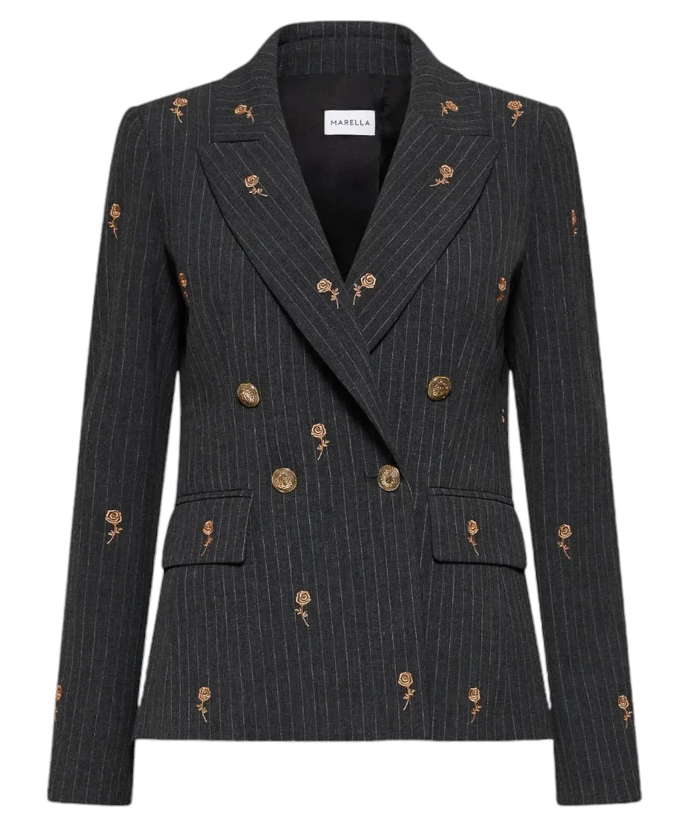 Blazer Edera Doppio Petto con Ricami Floreali