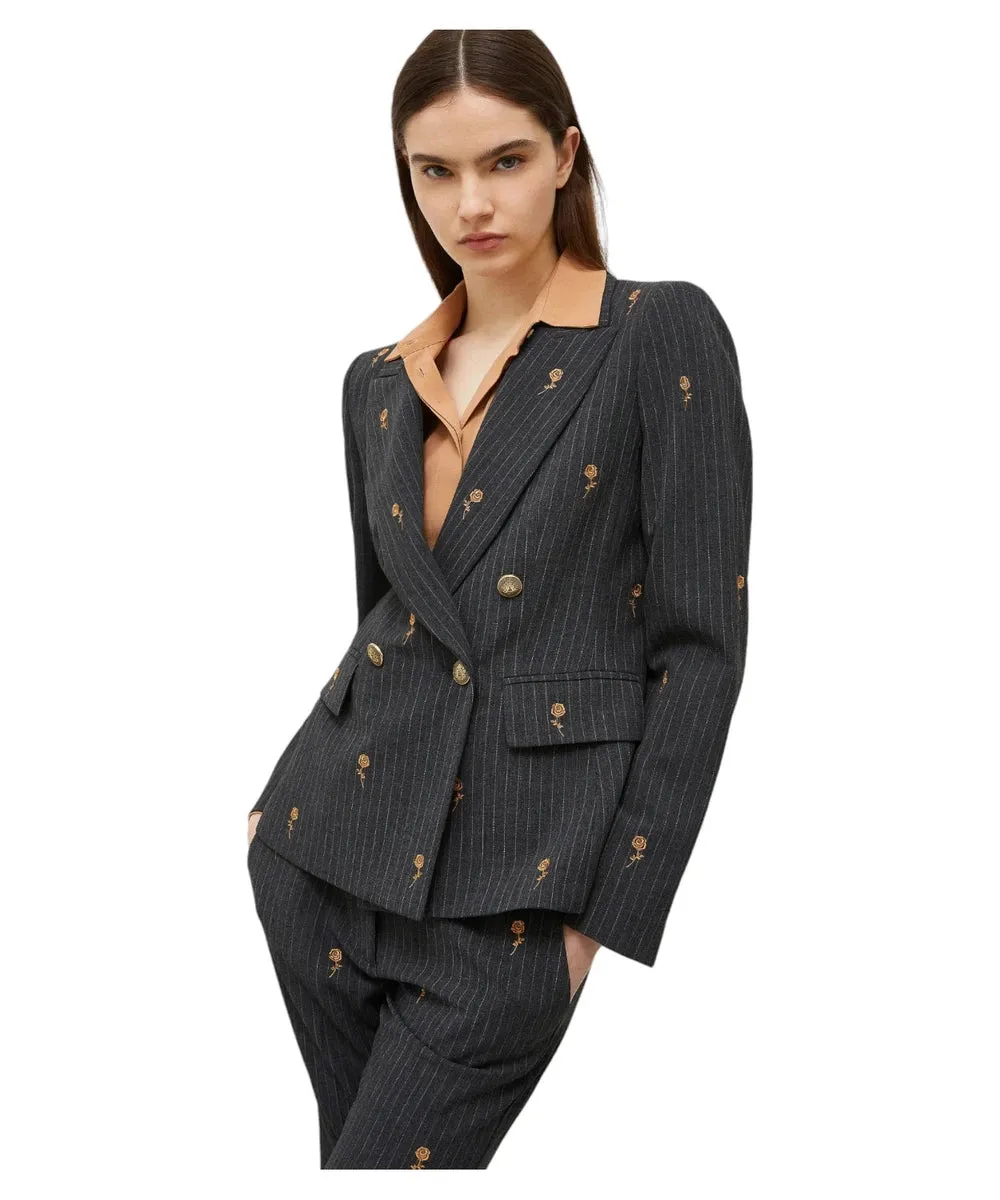 Blazer Edera Doppio Petto con Ricami Floreali