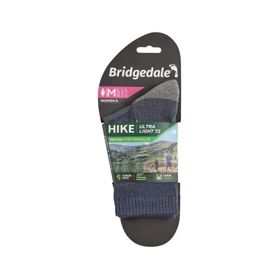 Bridgedale Ladies Hike Ultra Light T2 Merino Performance Crew Walking Socks