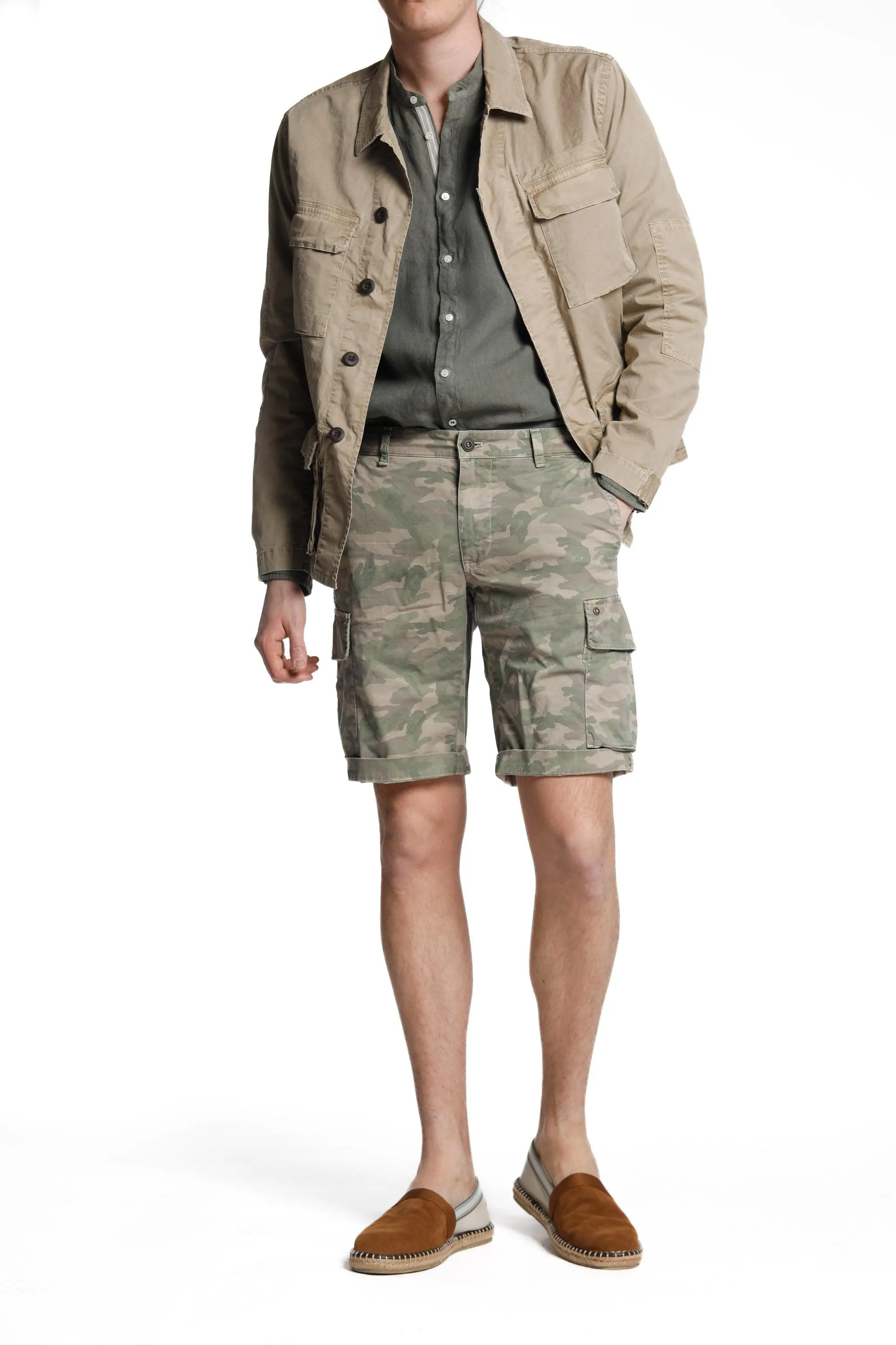 Chile bermuda cargo uomo in twill di cotone con stampa camouflage regular ①