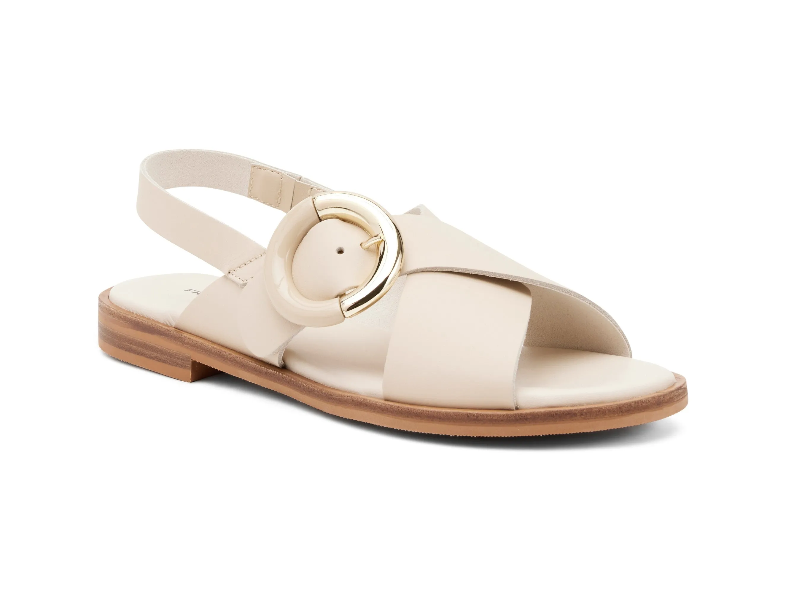 Frau Donna Sandali Flat in Pelle Oyster London con due Fasce