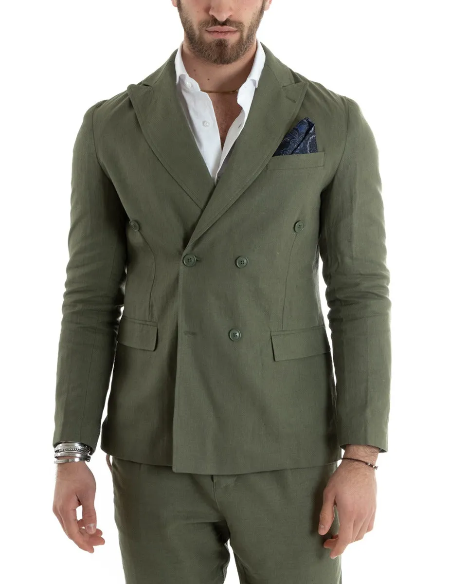 Giacca Uomo Doppiopetto Lino Tinta Unita Verde Sartoriale Cerimonia Elegante Casual GIOSAL-G3061A