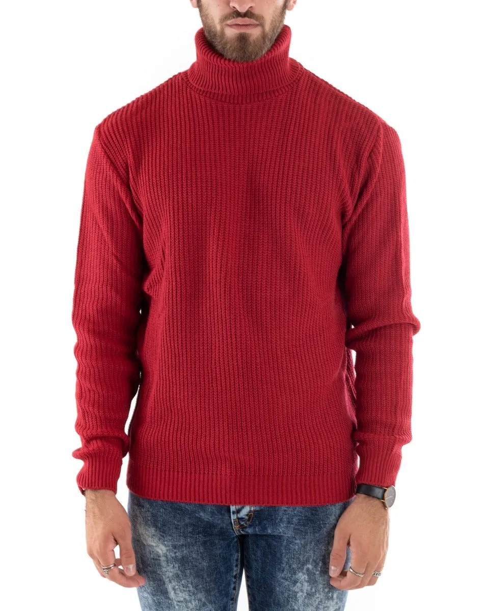 Maglioncino Uomo Collo Alto Tinta Unita Rosso Maglia Inglese Dolcevita Basic GIOSAL-M2350A