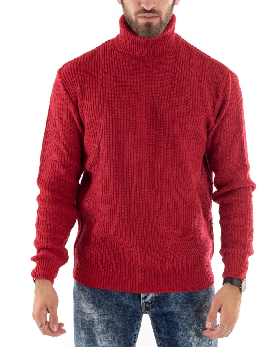 Maglioncino Uomo Collo Alto Tinta Unita Rosso Maglia Inglese Dolcevita Basic GIOSAL-M2350A