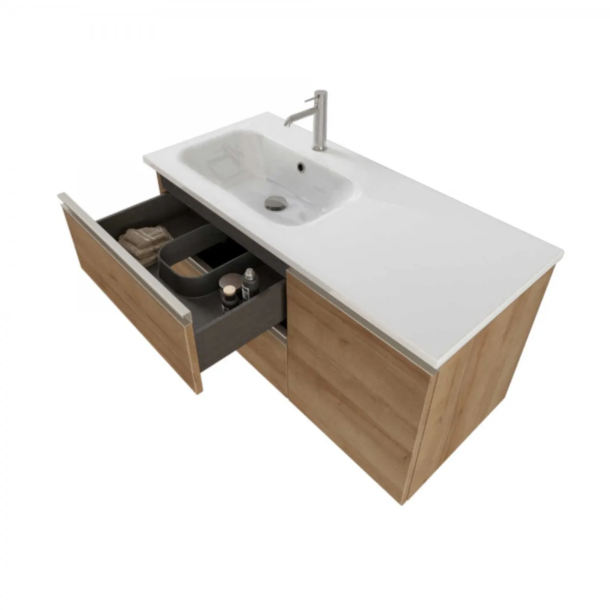 Mobile Bagno Sospeso 100cm Con Anta A Destra E Specchio Rovere Farnia DUBON